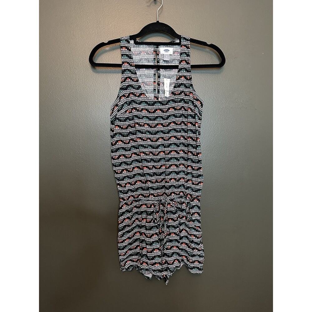 NWT Old Navy Black Geometric Sleeveless Romper Pockets‎ XS Extra Small